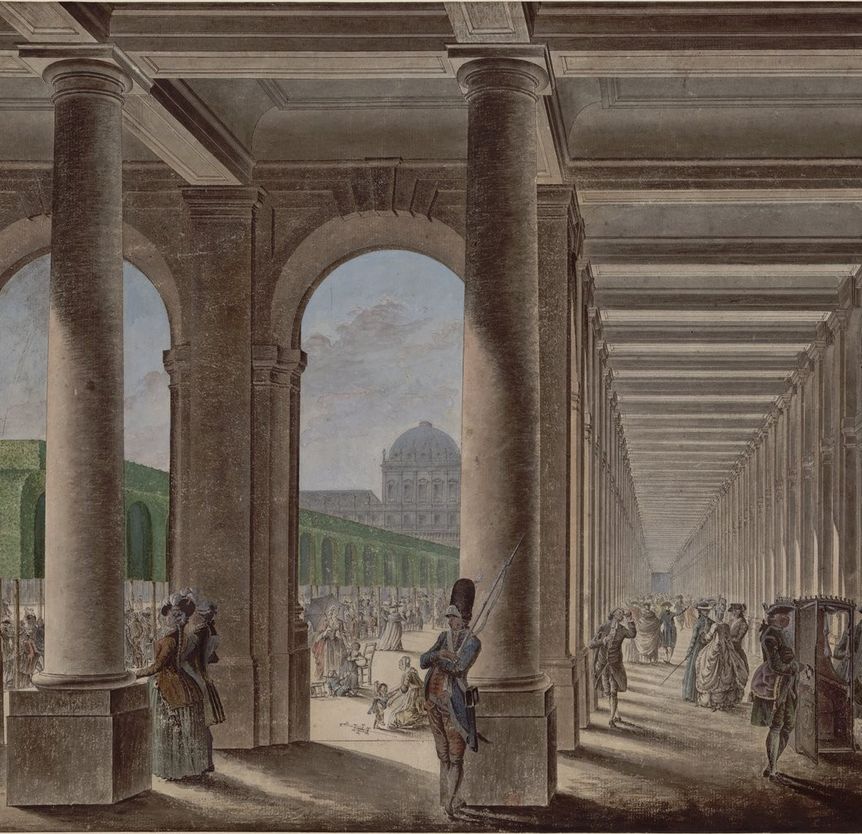 Watercolor of the Palais Royal, after 1780. Image: Watercolor of the Palais Royal, after 1780.